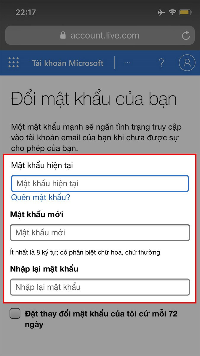 Nhập mật khẩu mới cho Microsoft Teams