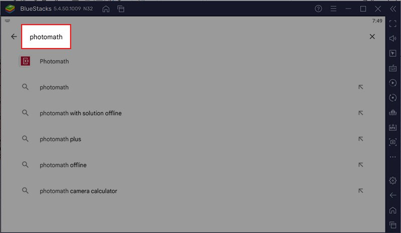 Nhập photomath vào khung tìm kiếm