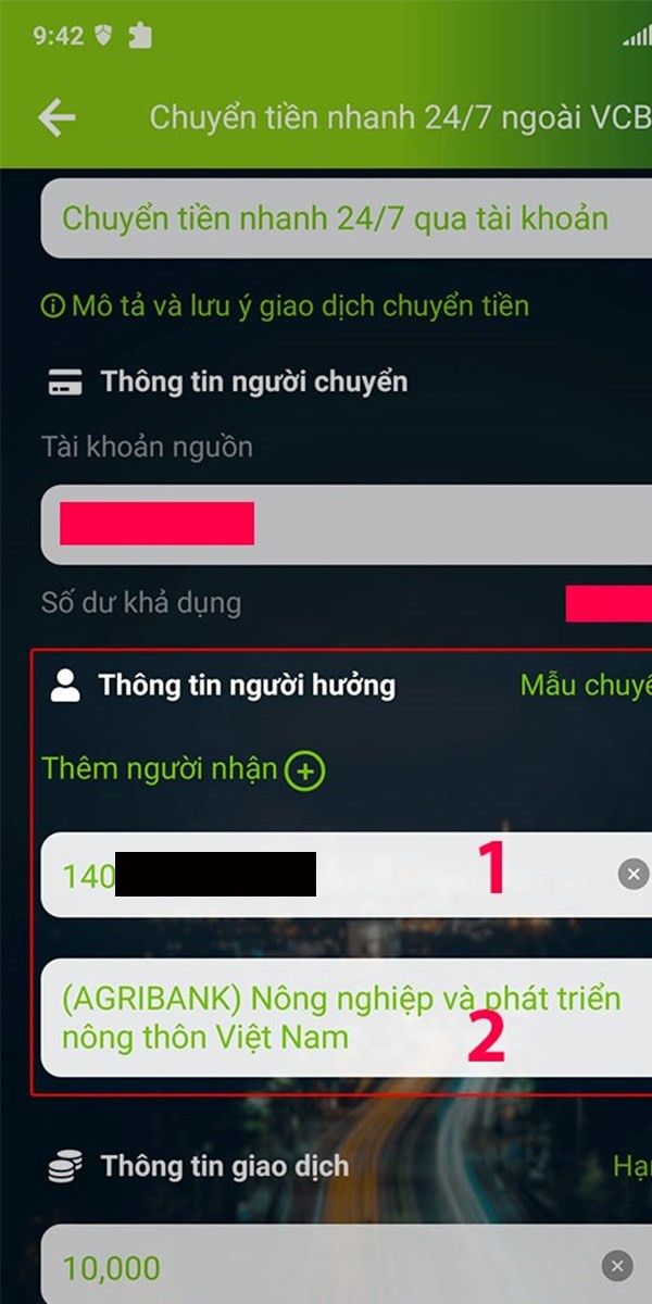 Nhập thông tin người nhận