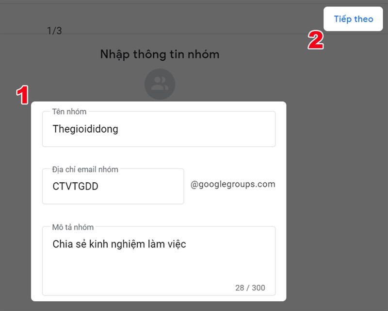 Nhập thông tin nhóm