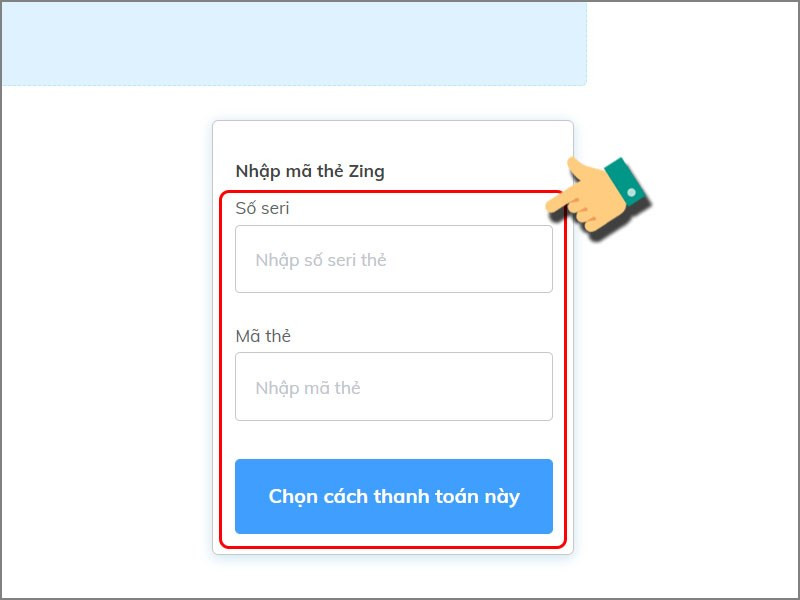 Nhập thông tin thẻ Zing để thanh toán