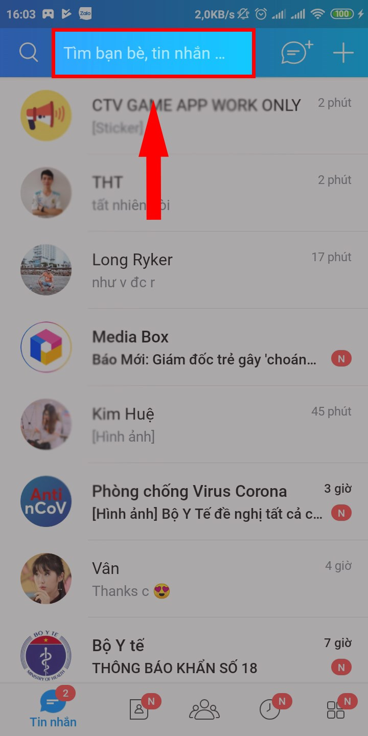 Nhấp vào thanh tìm kiếm