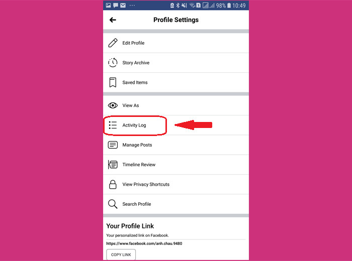 Nhật ký hoạt động Facebook trên Android