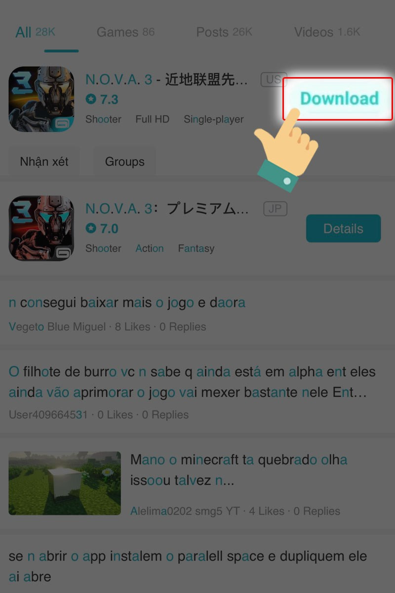 Nút Download N.O.V.A 3 trên Tap Tap