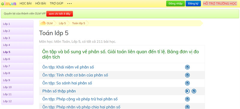 olm.vn - Học Toán lớp 5 trên mạng miễn phí