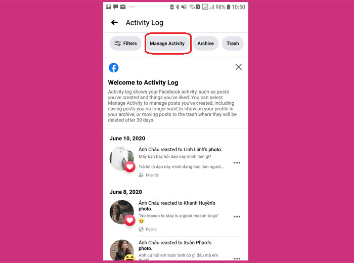 Quản lý hoạt động Facebook trên Android