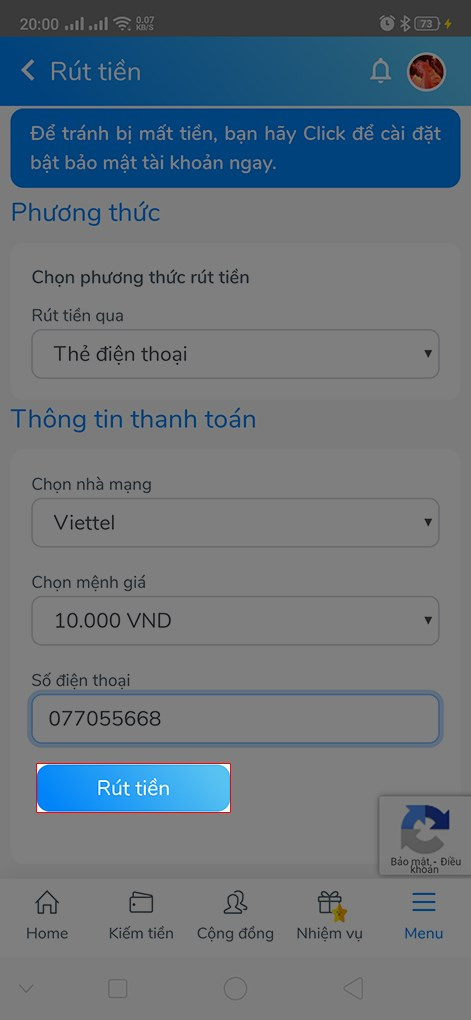 Rút tiền GoLike