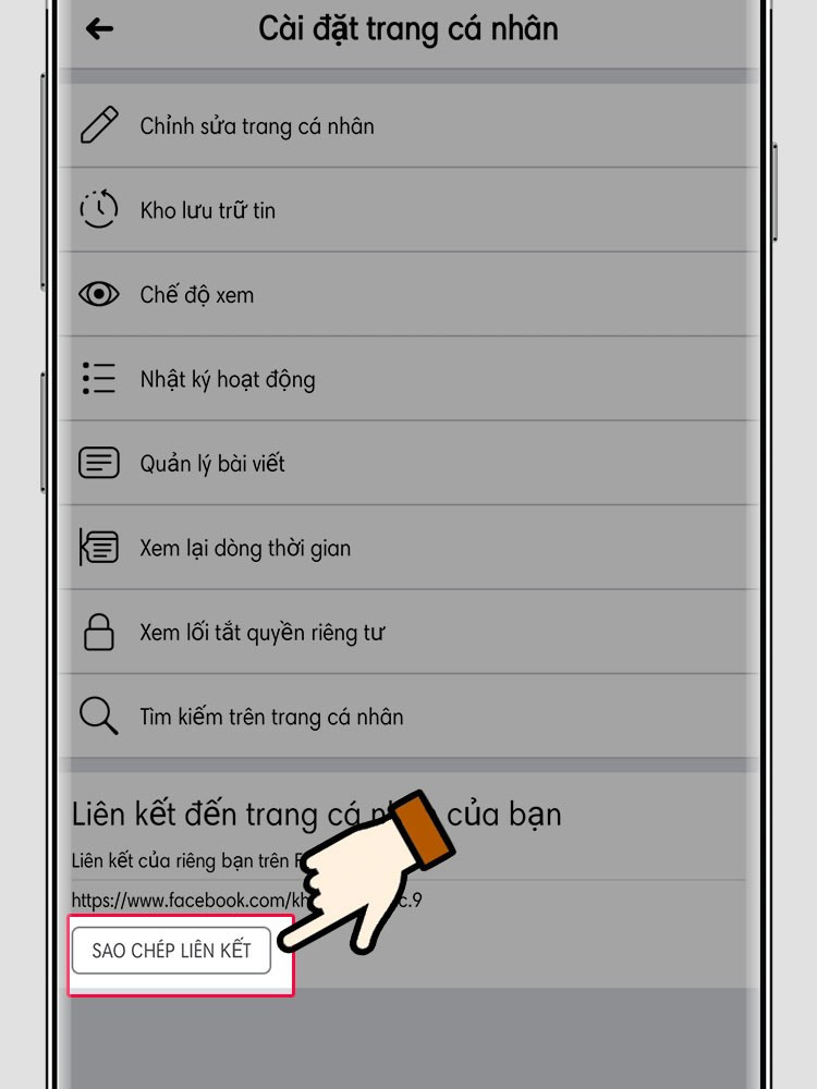 Sao chép liên kết Facebook