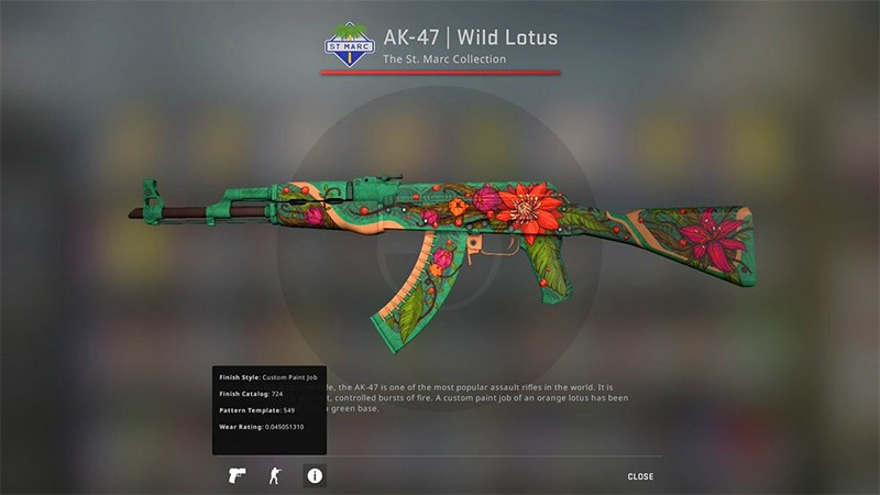 Skin AK-47 Wild Lotus trong game CS:GO có giá khoảng tầm 4.000 USD