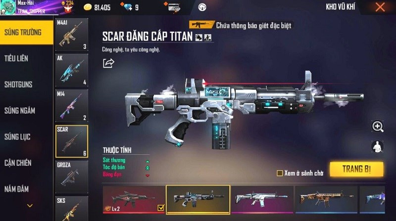 Skin súng SCAR Đẳng Cấp Titan trong game Free Fire