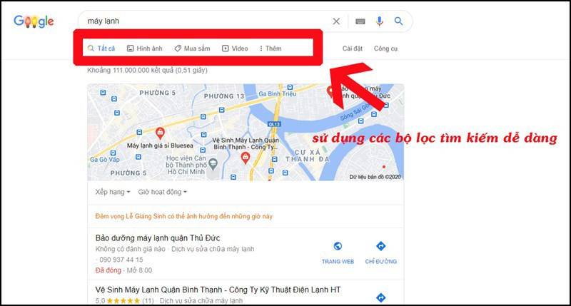 Sử dụng bộ lọc các kết quả tìm kiếm của Google