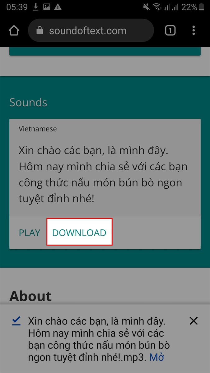 Tải file âm thanh về máy