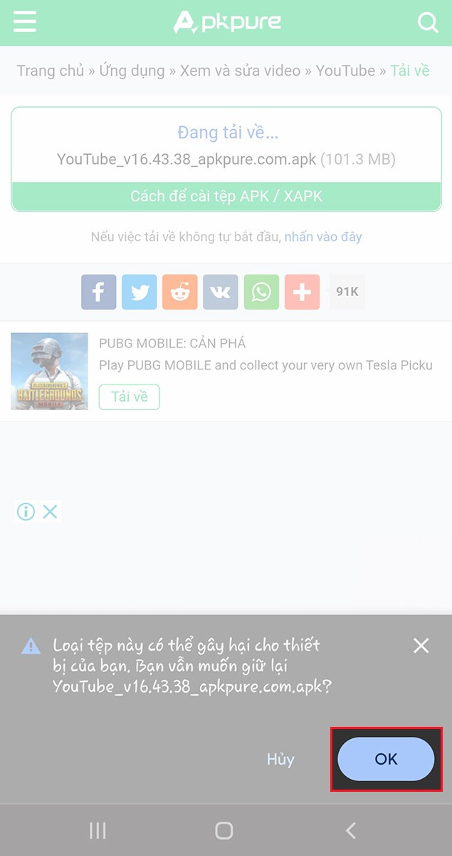 Tải file cài đặt YouTube APK