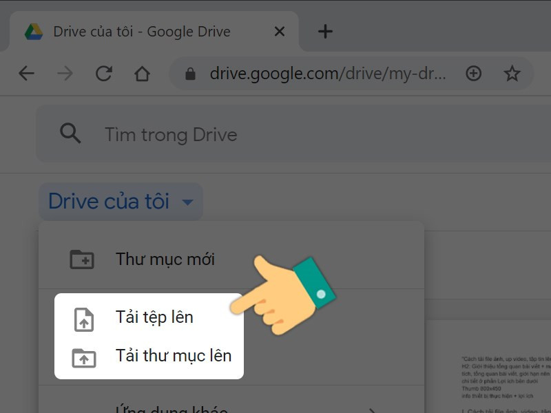 Tải lên tệp hoặc Tải lên thư mục