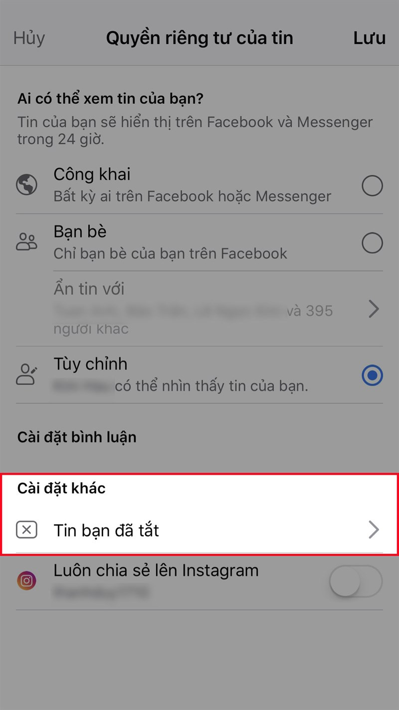 Tại mục Cài đặt khác, chọn Tin bạn đã tắt