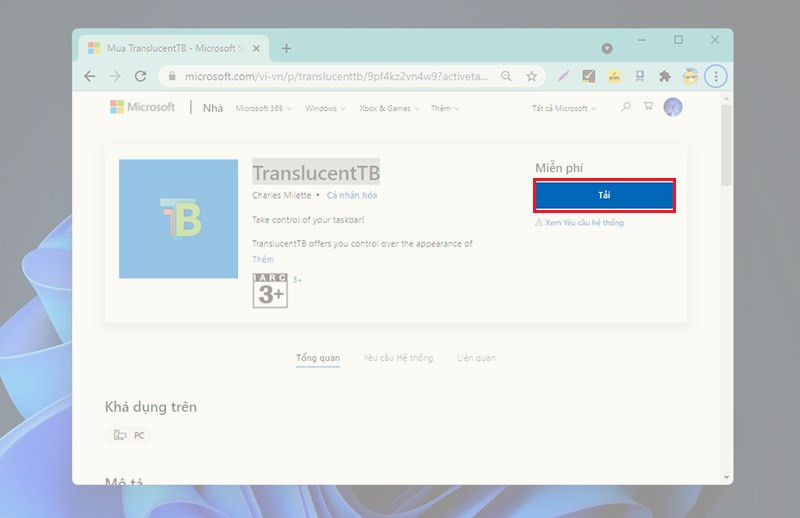 Tải TranslucentTB từ Microsoft Store