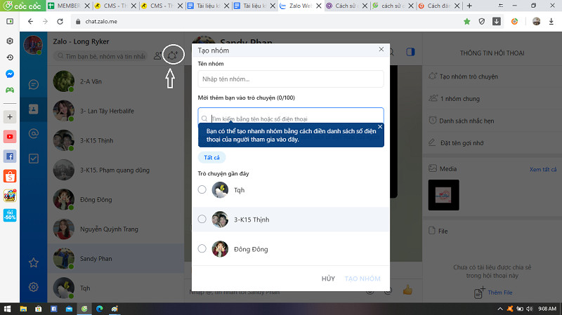 Tạo nhóm Zalo Web