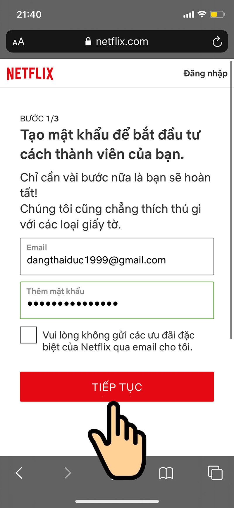 Tạo tài khoản Netflix