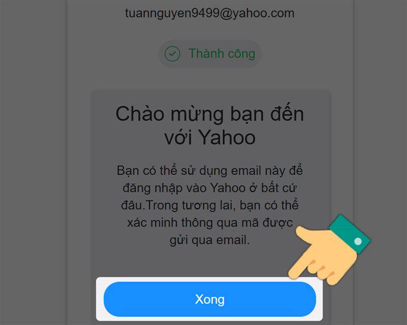 Tạo tài khoản thành công