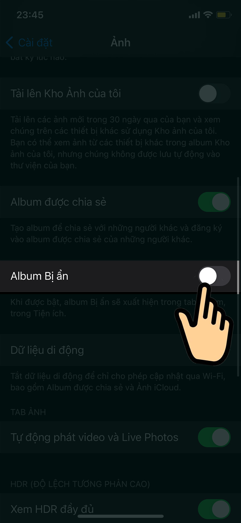 Tắt album bị ẩn