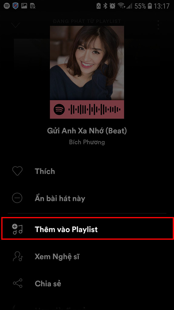 Thêm bài hát Spotify vào danh sách yêu thích 