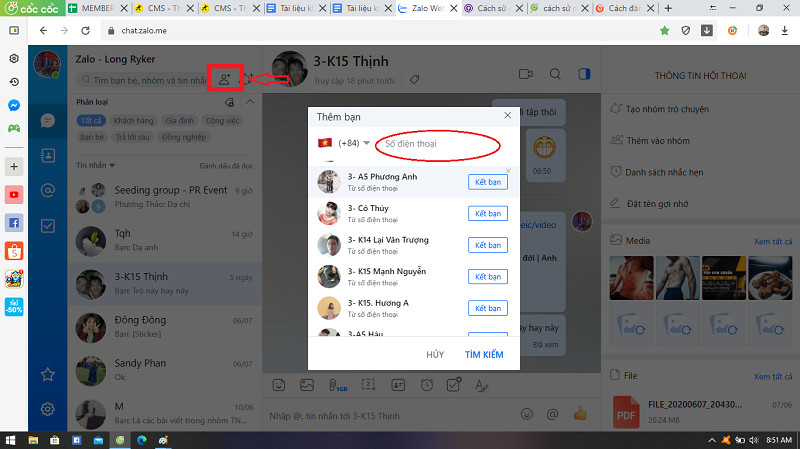 Thêm bạn bè Zalo Web