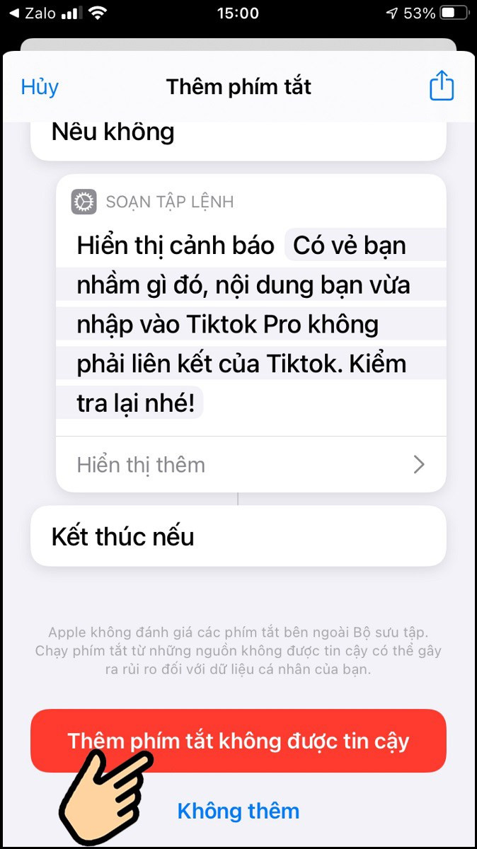 Thêm phím tắt không được tin cậy