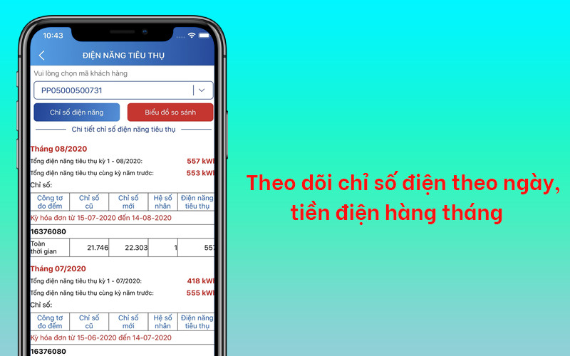 Theo d&otilde;i chỉ số điện theo ng&agrave;y, tiền điện h&agrave;ng th&aacute;ng