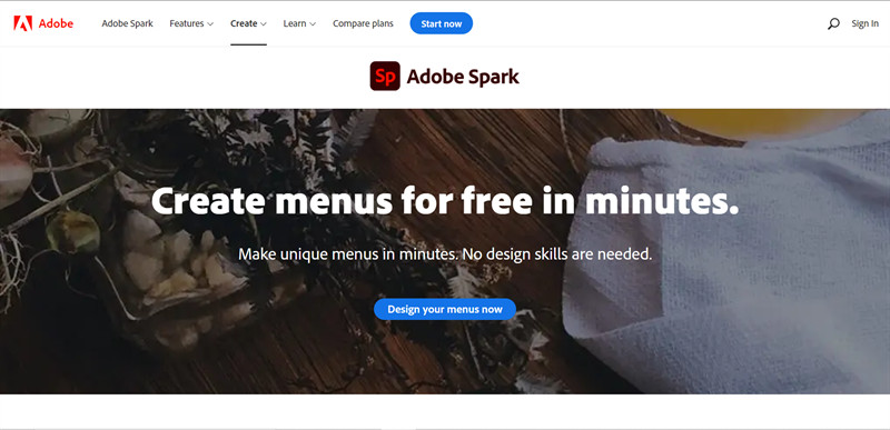 Thiết kế menu online miễn phí với Adobe Spark