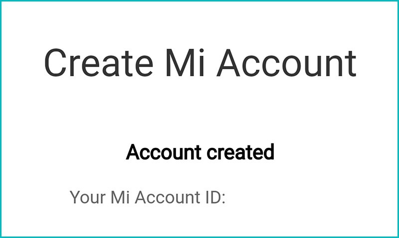 Thông báo tạo tài khoản Mi thành công