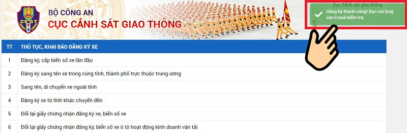 Thông báo xác nhận đã gửi thành công