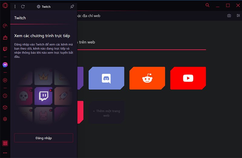 Tích hợp Twitch trên Opera GX