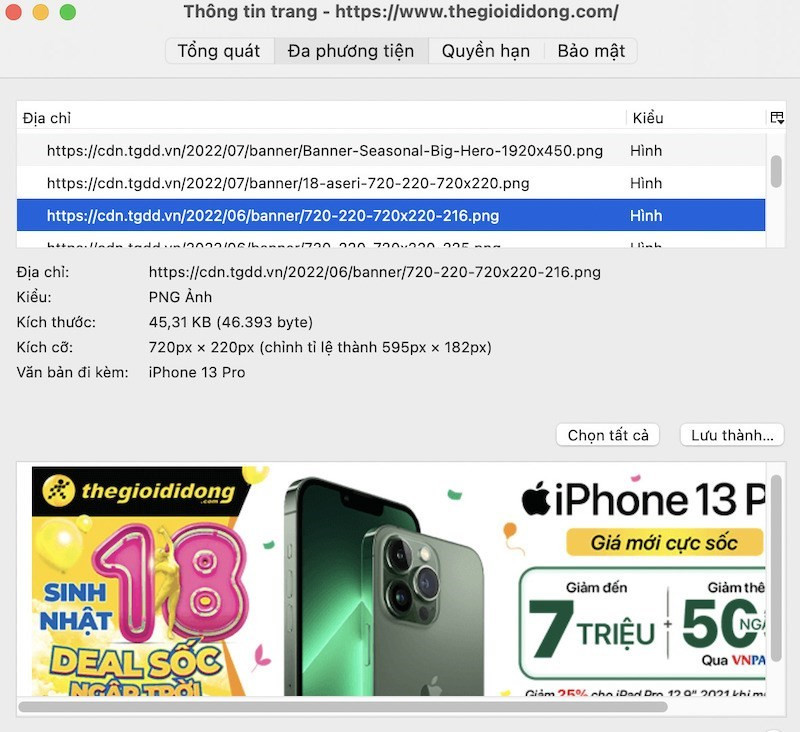 Tìm ảnh trong tab Đa phương tiện