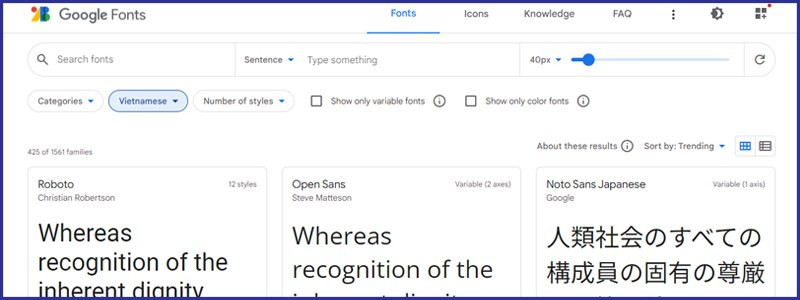 Tìm font chữ trên Google Fonts