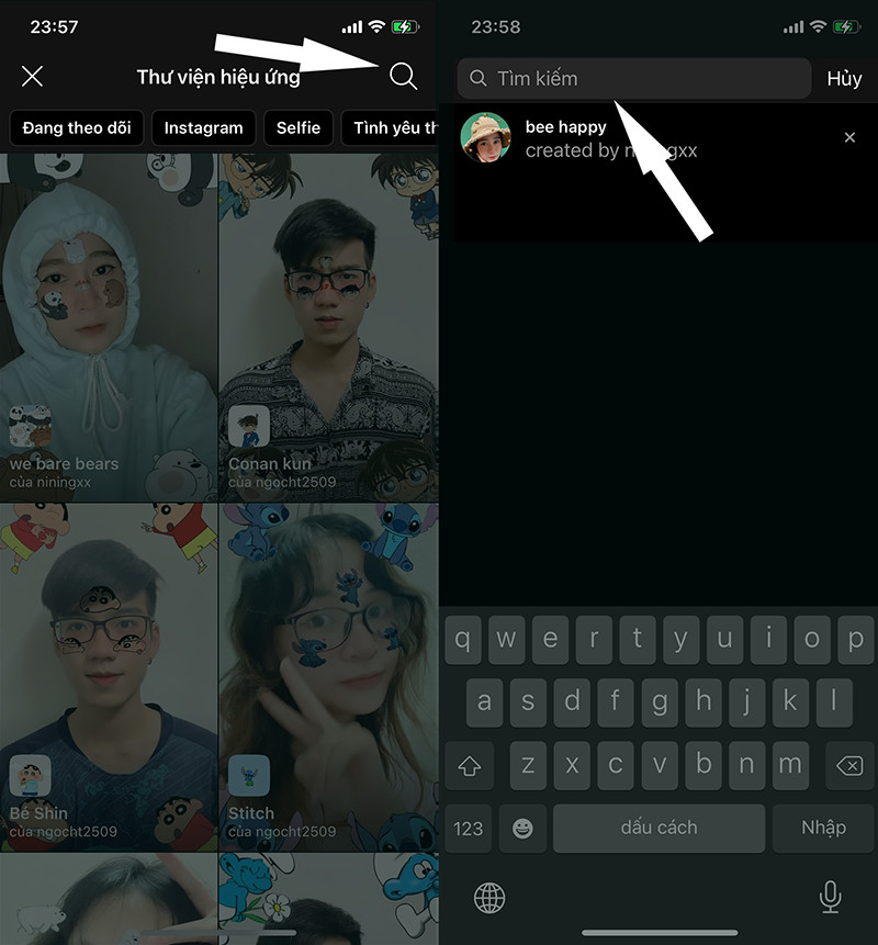Tìm kiếm filter trên Instagram