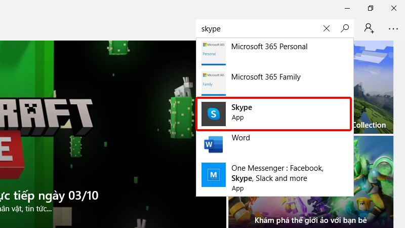 Tìm kiếm Skype trên Microsoft Store