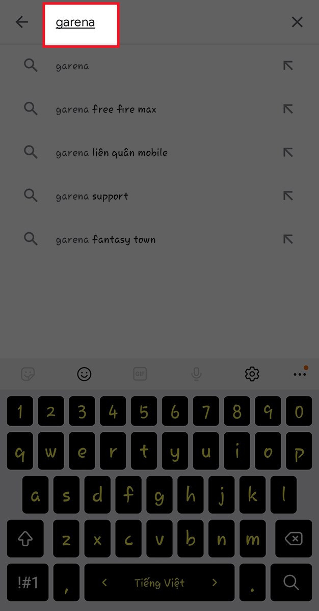Tìm từ khóa Garena