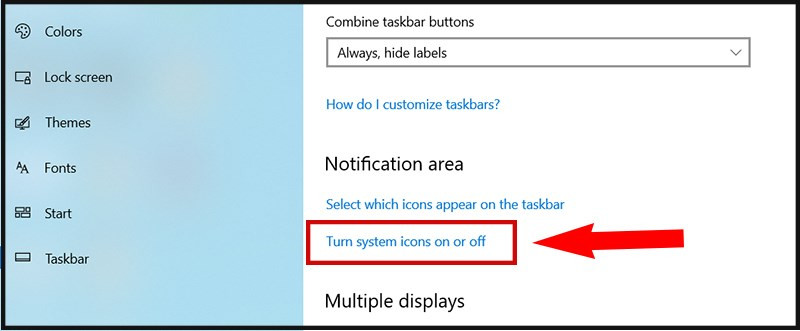 Tìm "Turn system icons on or off"