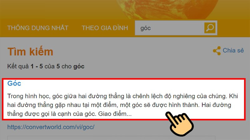 T&igrave;m kiếm từ kh&oacute;a &quot;g&oacute;c&quot; v&agrave; ấn chọn kết quả hiển thị đầu ti&ecirc;n