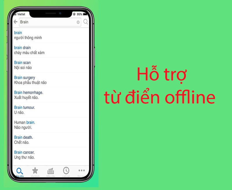 Tra câu hỗ trợ từ điển offline 