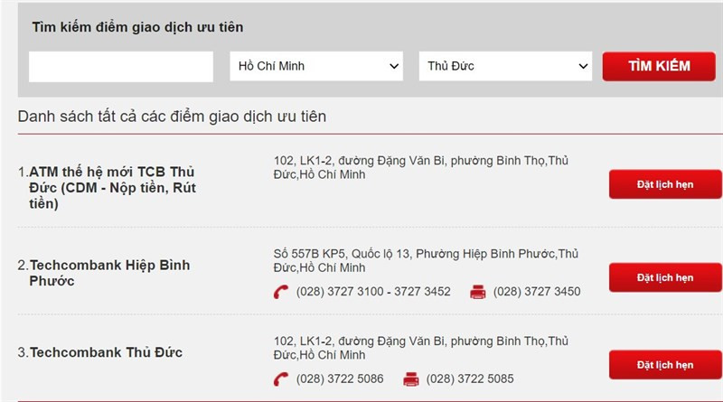 Tra cứu thông tin địa điểm giao dịch Techcombank trên toàn quốc