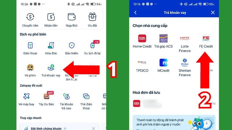 Trả FE CREDIT qua zalo pay
