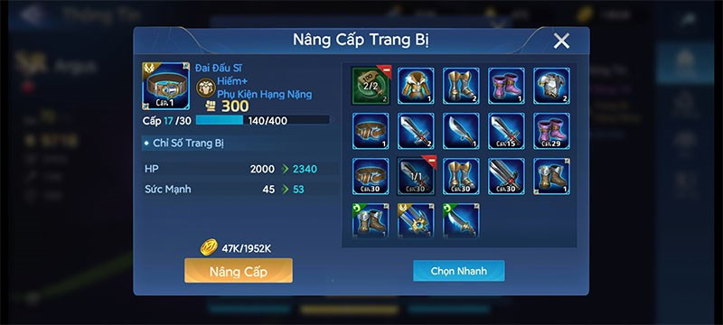 Trang bị Mobile Legends: Adventure