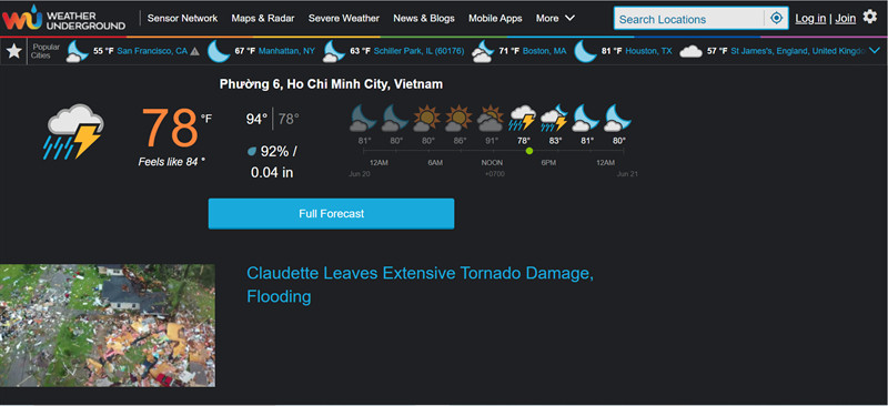 Trang web xem dự b&aacute;o thời tiết online - wunderground.com