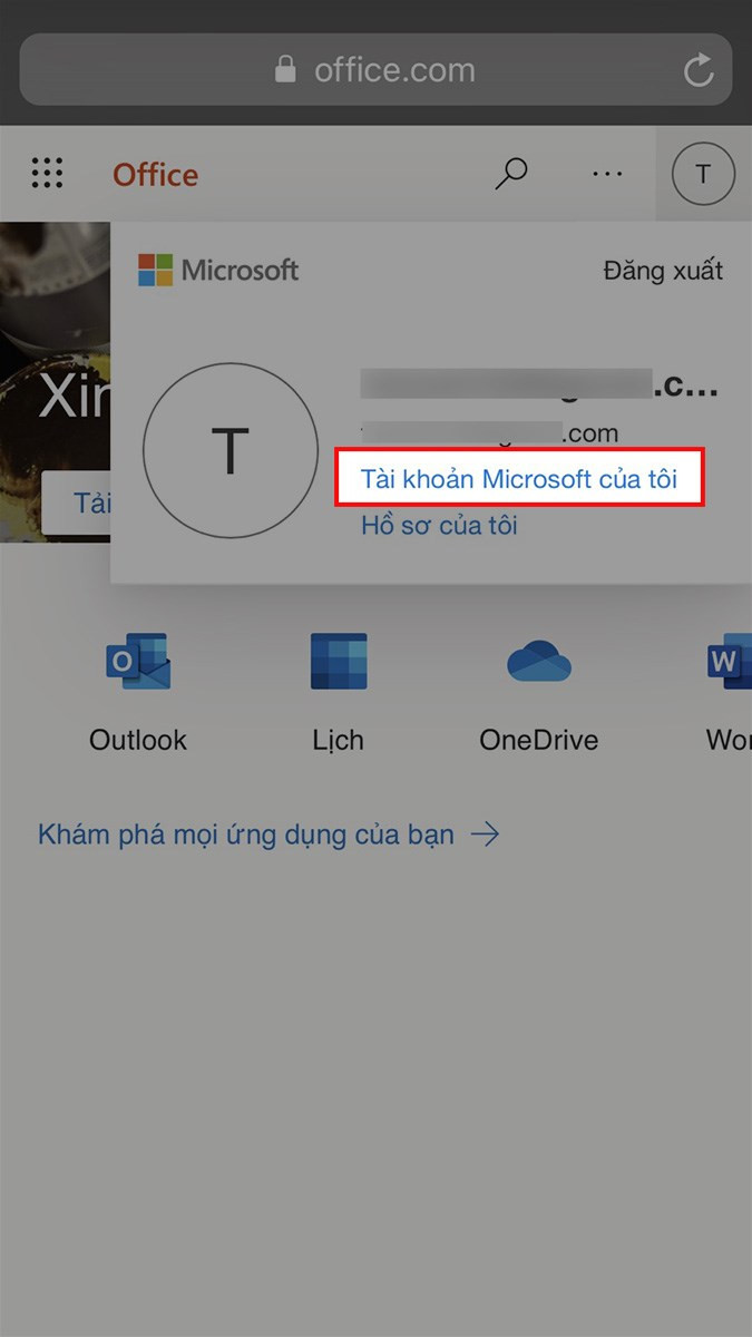 Truy cập cài đặt tài khoản Microsoft