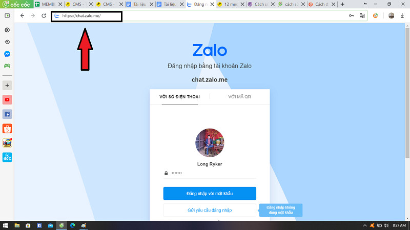 Truy cập link Zalo Web