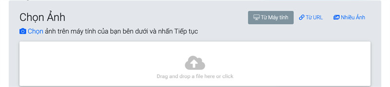 Truy cập vào //picresize.com/vi &gt; Nhấn Drag and drop a file here or click hoặc nhấn vào biểu tượng máy ảnh để chọn ảnh từ máy tính. Bạn cũng có thể dán URL của ảnh, chọn nhiều ảnh cùng lúc hoặc kéo ảnh từ thư mục vào trang web