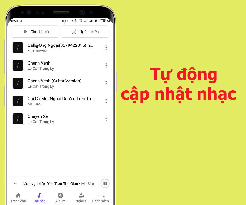 Tự động cập nhật nhạc tr&ecirc;n thiết bị