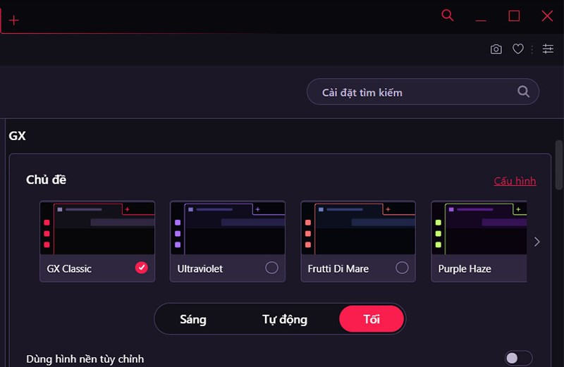 Tùy chỉnh giao diện Opera GX