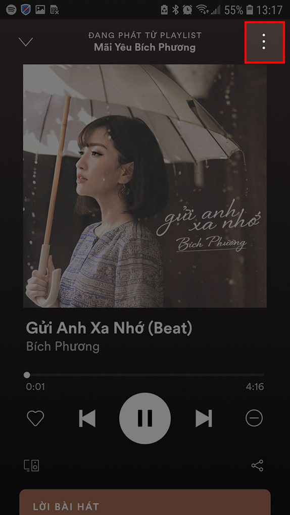 Tùy chọn bài hát Spotify trên điện thoại